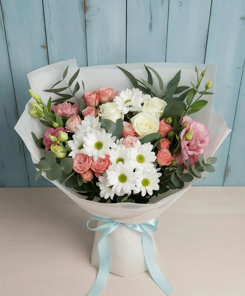 Букет цветов из: Розы, Лизиантусы и Хризантемы в Бижбуляк