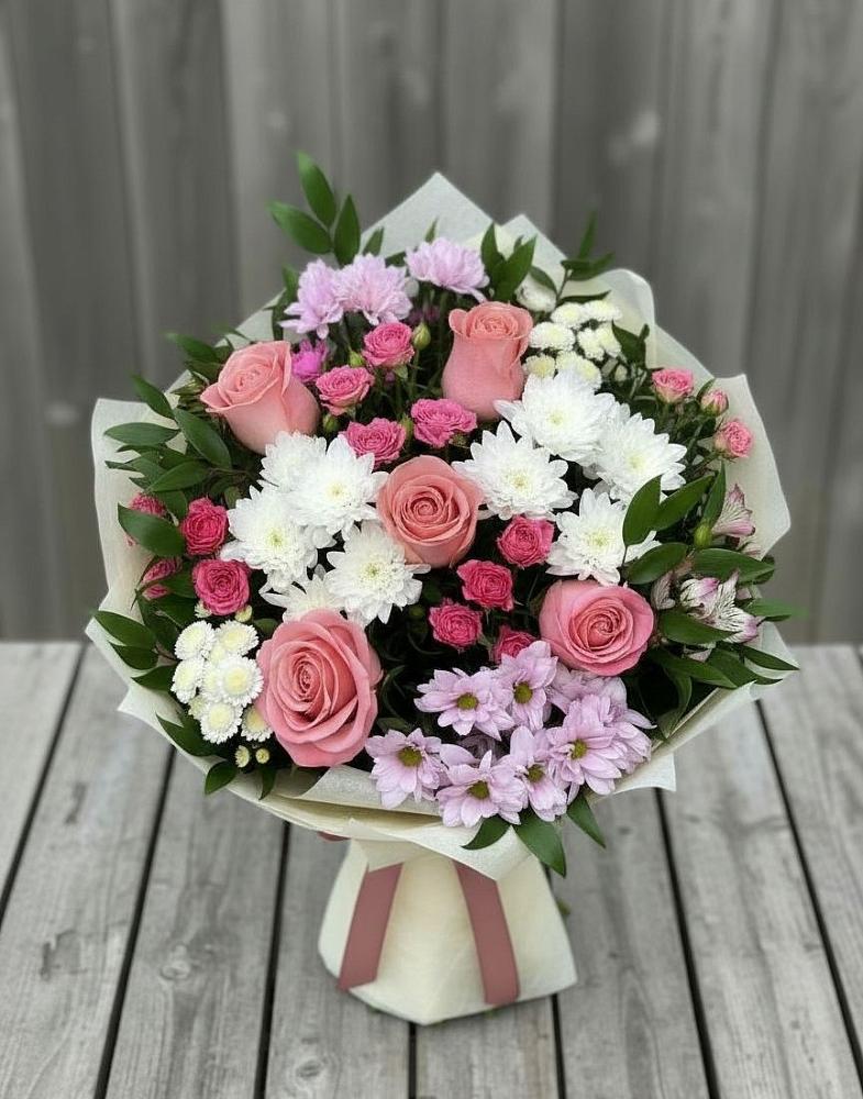 Букет цветов из: Альстромерии, Гвоздики, Розы и Хризантемы в Бижбуляк