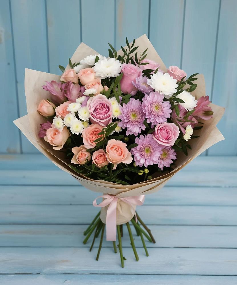 Букет цветов из: Хризантемы, Розы и Альстромерии в Бижбуляк