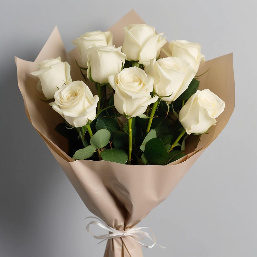 Букет 9 Белых роз Эдлесс Лав в Бижбуляк