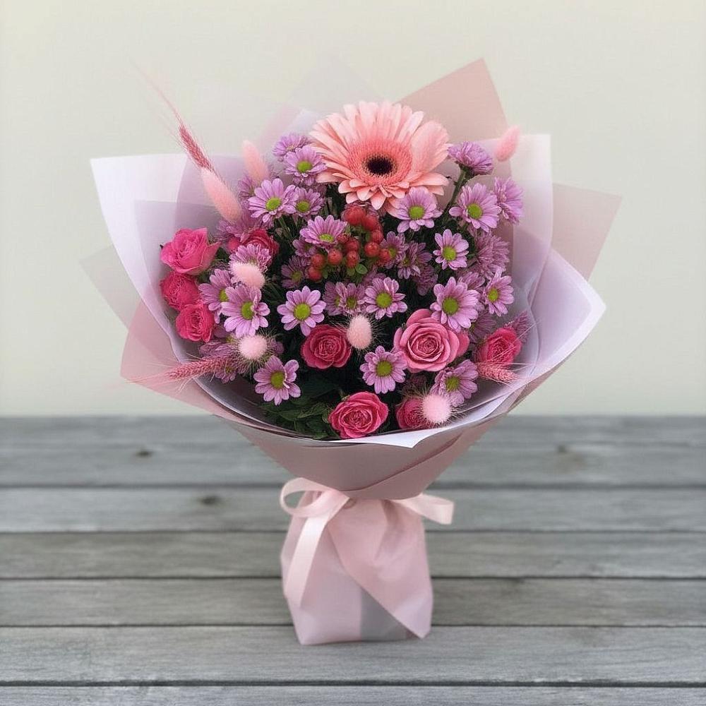 Букет цветов из: Розы, Герберы и Хризантемы в Бижбуляк