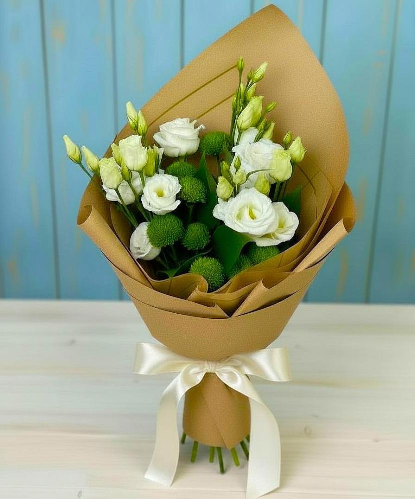 Букет цветов из: Хризантемы и Лизиантусы в Бижбуляк