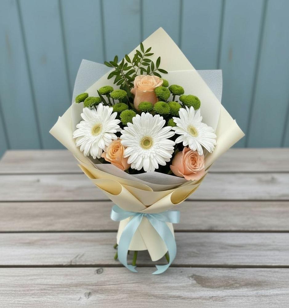 Букет цветов из: Герберы, Розы и Хризантемы в Бижбуляк