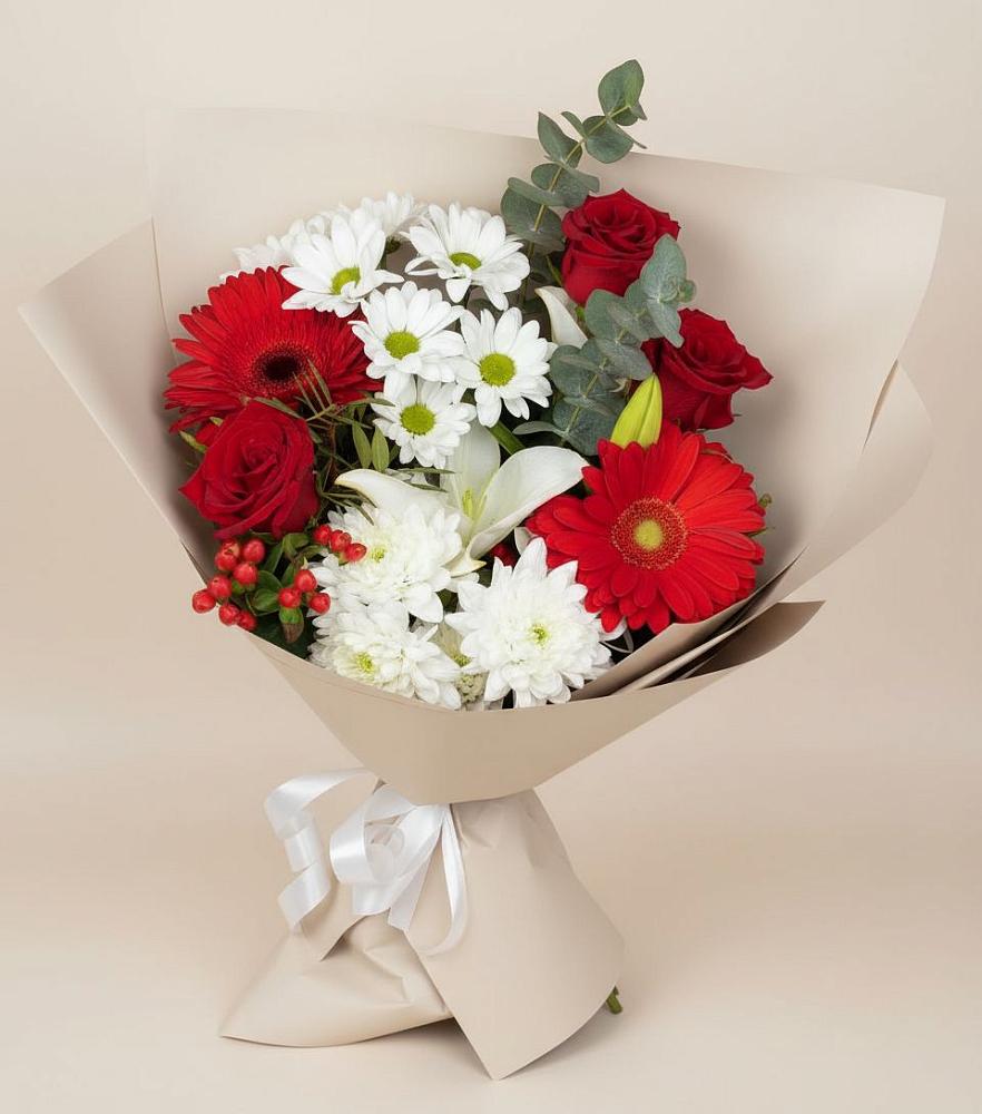 Букет цветов из: Розы, Хризантемы, Герберы и Лилии в Бижбуляк