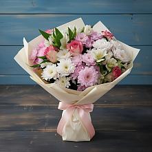 Букет цветов из:  Хризантемы, Альстромерии и Розы #REPLACE_PRED# Бижбуляк