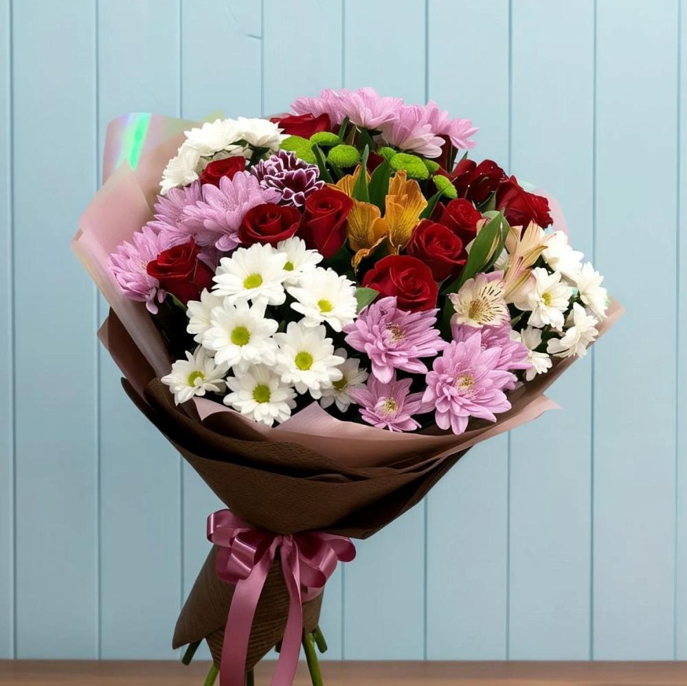 Букет цветов из: Розы, Хризантемы и Альстромерии в Бижбуляк