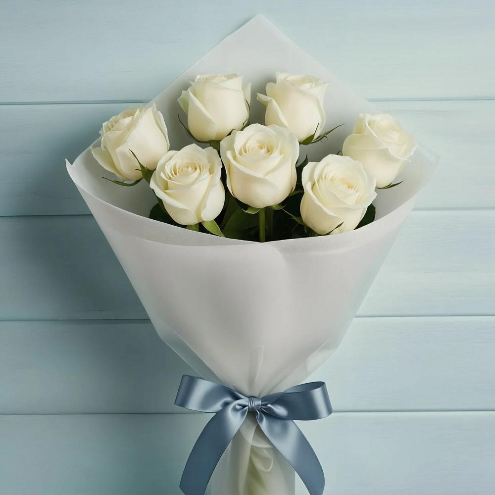 Букет 7 Белых роз Эдлесс Лав в Бижбуляк
